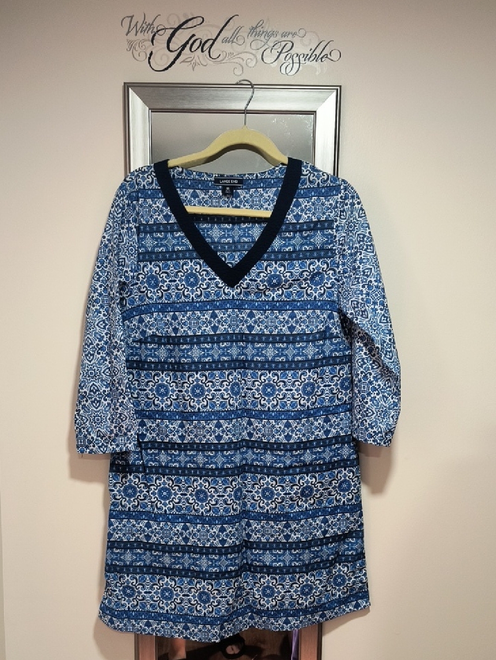 Lands' End Blue & White V-Neck Printed Tunic
